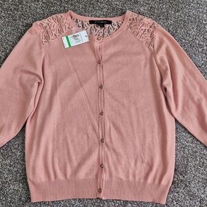 89th & Madison Pink Cardigan with Lace Detail